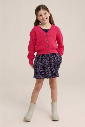 WE Fashion rok met all over print en volant donkerblauw roze lichtblauw Multi Meisjes Gerecycled polyester 92 - Foto 3