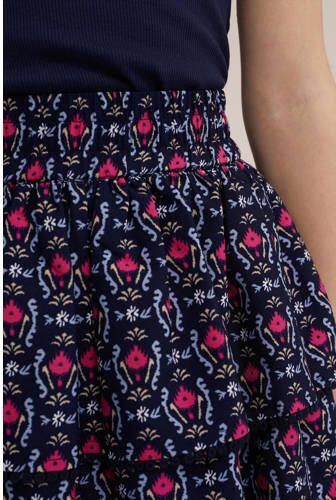 WE Fashion rok met all over print en volant donkerblauw roze lichtblauw Multi Meisjes Gerecycled polyester 92 - Foto 2