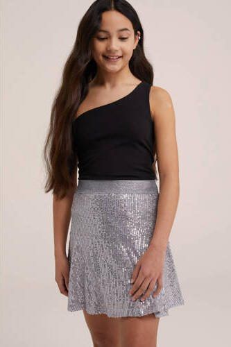 WE Fashion rok zilver Meisjes Polyester Effen 134 140