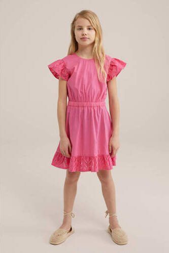 WE Fashion rozee jurk shrimp Meisjes Katoen Ronde hals Effen 110 116 - Foto 3