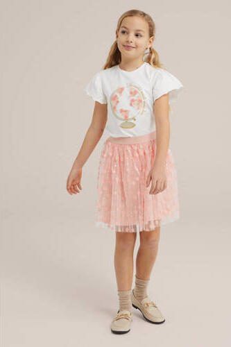 WE Fashion semi-transparante rok roze Meisjes Polyamide Effen 110 116