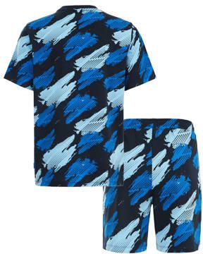 WE Fashion shortama met all over print blauw Jongens Stretchkatoen Ronde hals 110 116