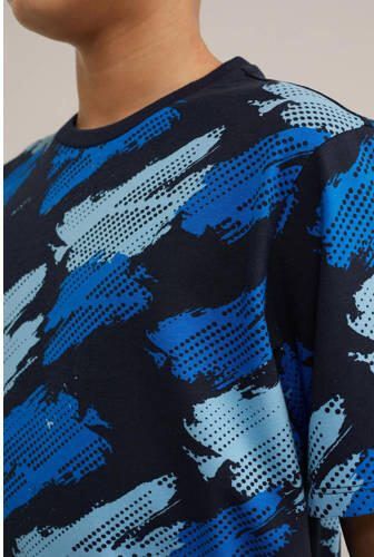 WE Fashion shortama met all over print blauw Jongens Stretchkatoen Ronde hals 110 116 - Foto 2
