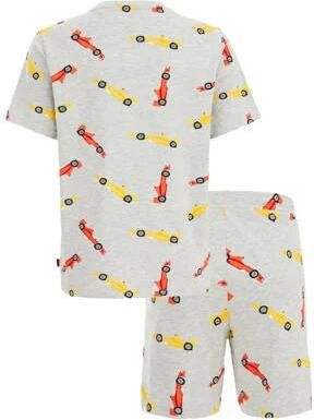 WE Fashion shortama met all over print grijs Jongens Stretchkatoen Ronde hals 110 116