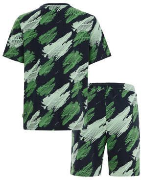 WE Fashion shortama met all over print groen Jongens Stretchkatoen Ronde hals 110 116