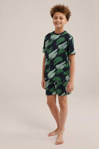 WE Fashion shortama met all over print groen Jongens Stretchkatoen Ronde hals 110 116 - Foto 2