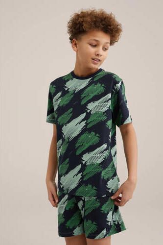 WE Fashion shortama met all over print groen Jongens Stretchkatoen Ronde hals 110 116 - Foto 3