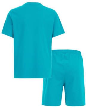 WE Fashion shortama met tekst blauw Jongens Stretchkatoen Ronde hals Tekst 110 116