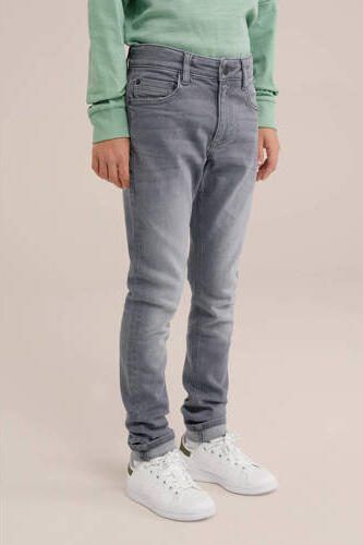 WE Fashion skinny jeans light grey denim Grijs Jongens Stretchdenim Effen 146 - Foto 2