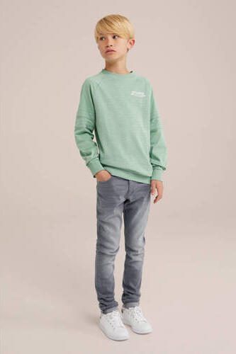 WE Fashion skinny jeans light grey denim Grijs Jongens Stretchdenim Effen 146 - Foto 3
