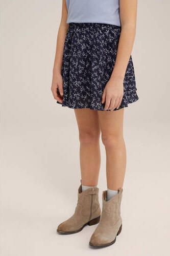 WE Fashion skort met all over print donkerblauw Rok Meisjes Polyester All over print 110 116