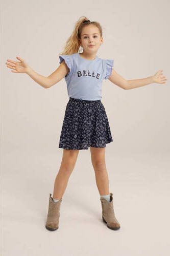 WE Fashion skort met all over print donkerblauw Rok Meisjes Polyester All over print 110 116 - Foto 2