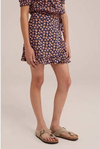 WE Fashion skort met all over print donkerblauw roze Rok Multi Meisjes Viscose 122 128 - Foto 2