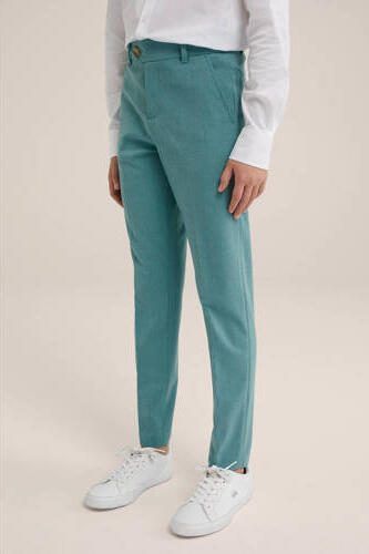 WE Fashion slim fit broek aqua Blauw Jongens Polyester Effen 176