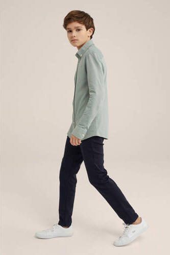 WE Fashion slim fit broek donkerblauw Jongens Katoen Effen 152