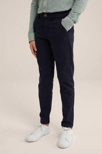 WE Fashion slim fit broek donkerblauw Jongens Katoen Effen 158 - Foto 3