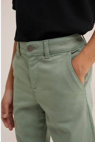 WE Fashion slim fit broek groen Jongens Katoen Effen 122 - Foto 2