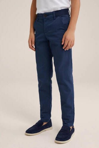 WE Fashion slim fit broek met all over print donkerblauw Jongens Katoen 104