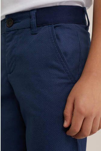 WE Fashion slim fit broek met all over print donkerblauw Jongens Katoen 104 - Foto 2