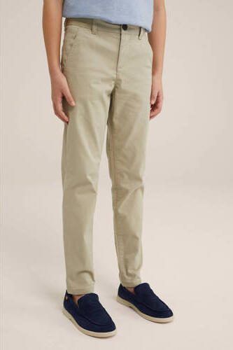WE Fashion slim fit broek met all over print greige Beige Jongens Katoen 104