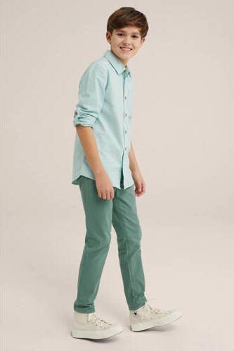 WE Fashion slim fit broek met all over print sagebrush green Groen Jongens Katoen 104 - Foto 2