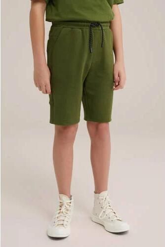 WE Fashion slim fit cargo short groen Korte broek Jongens Katoen Effen 110