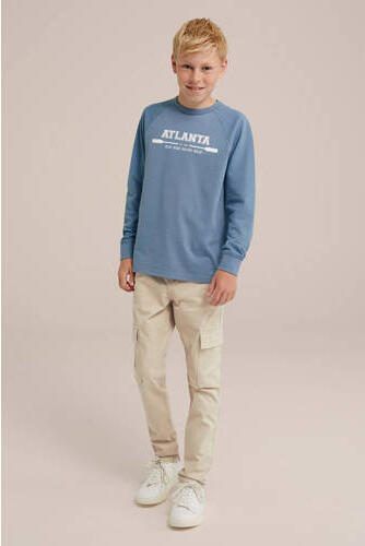 WE Fashion slim fit cargobroek beige Jongens Stretchkatoen Effen 104 - Foto 4