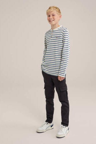WE Fashion slim fit cargobroek Blauw Jongens Stretchkatoen Ruit 116