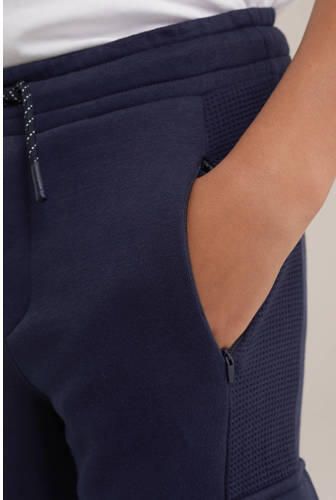 WE Fashion slim fit cargobroek donkerblauw Jongens Sweat Effen 140