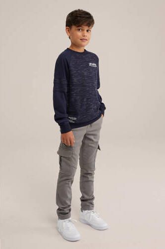 WE Fashion slim fit cargobroek Grijs Jongens Stretchkatoen Ruit 110 - Foto 2