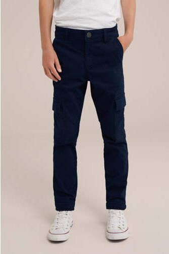 WE Fashion slim fit cargobroek royal navy Jongens Stretchkatoen Effen 110 - Foto 2