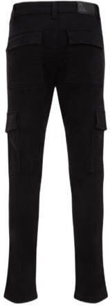 WE Fashion slim fit cargobroek zwart Jongens Stretchkatoen Effen 104