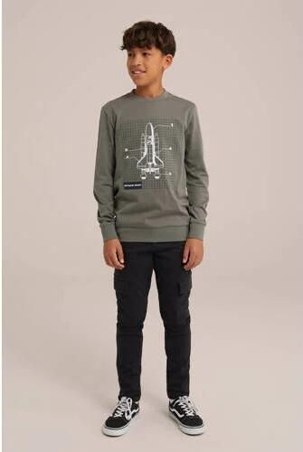 WE Fashion slim fit cargobroek zwart Jongens Stretchkatoen Effen 104 - Foto 2