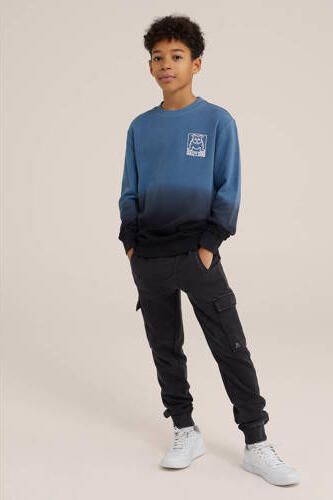 WE Fashion slim fit joggingbroek zwart Jongens Sweat Effen 116