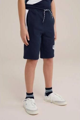 WE Fashion slim fit sweatshort donkerblauw Effen 104 - Foto 3