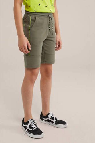 WE Fashion slim fit sweatshort kaki Groen Jongens Katoen Effen 110 - Foto 2
