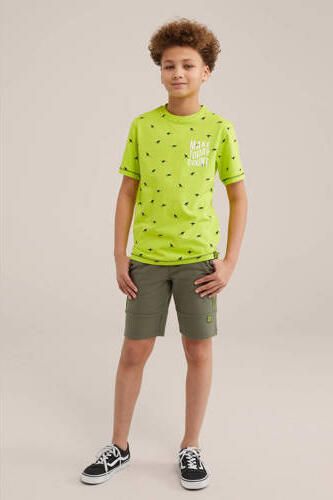 WE Fashion slim fit sweatshort kaki Groen Jongens Katoen Effen 110 - Foto 3