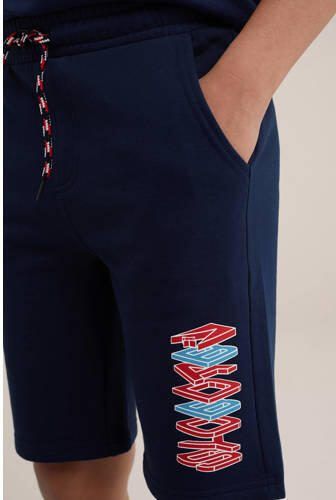 WE Fashion slim fit sweatshort met printopdruk donkerblauw Printopdruk 104 - Foto 2
