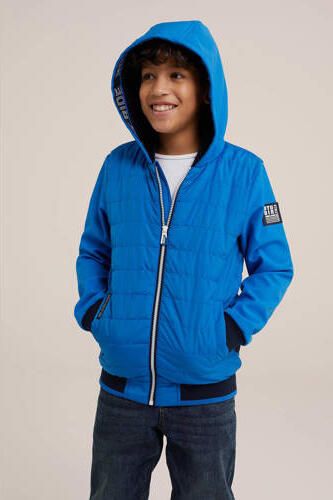 WE Fashion softshell jas blauw Jongens Polyester Capuchon Effen 122 128