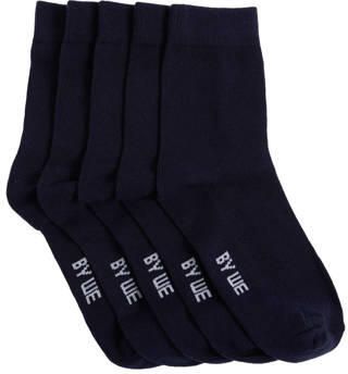 WE Fashion sokken donkerblauw (set van 5) Jongens Katoen Effen - Foto 3