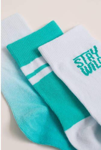 WE Fashion sokken set van 3 groen wit Jongens Katoen Meerkleurig 35 38