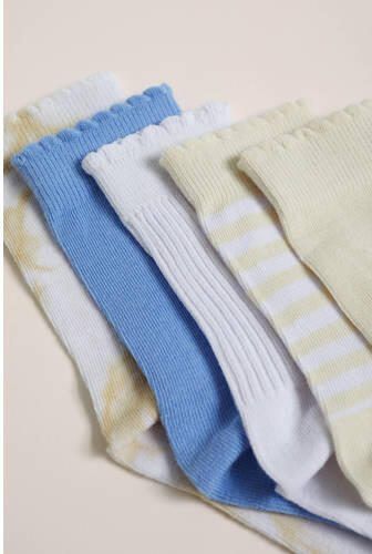 WE Fashion sokken set van 5 ecru blauw wit Meisjes Katoen Meerkleurig 23 26