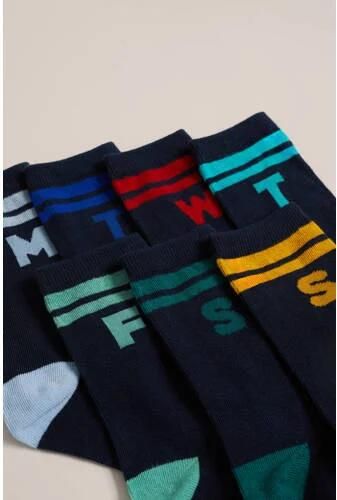 WE Fashion sokken set van 7 donkerblauw multicolor Jongens Stretchkatoen 27 30