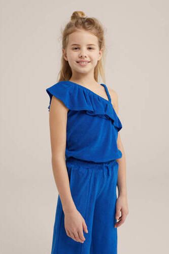 WE Fashion spaghettitop blauw Meisjes Katoen Ronde hals Effen 110 116