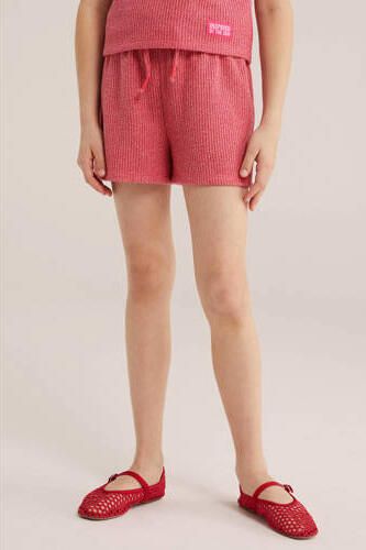 WE Fashion straight casual short roze met textuur Korte broek Meisjes Polyester