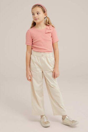 WE Fashion straight fit broek beige Meisjes Katoen Effen 104 - Foto 3