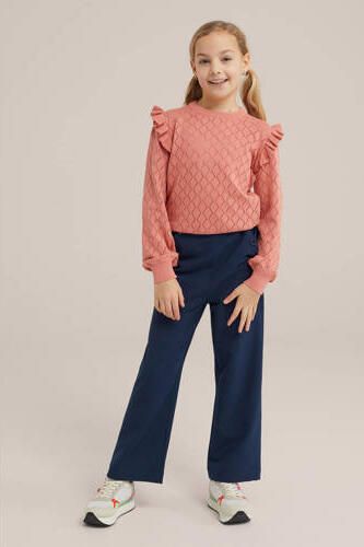 WE Fashion straight fit broek donkerblauw Meisjes Polyester Effen 104