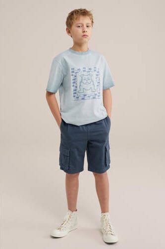 WE Fashion straight fit cargo short donkerblauw Korte broek Jongens Katoen 110 - Foto 3