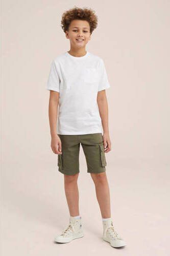 WE Fashion straight fit cargo short kaki Korte broek Groen Jongens Katoen 116 - Foto 3