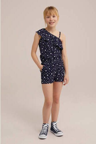 WE Fashion straight fit casual short met all over print donkerblauw Korte broek Meisjes Polyester 122 128 - Foto 2